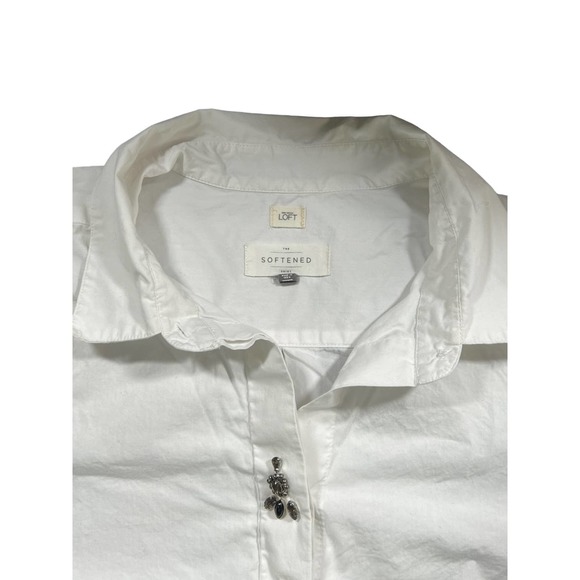 Ann Taylor LOFT Softened White Button Down w/ Gemstones Over Buttons Size Large - Picture 4 of 5
